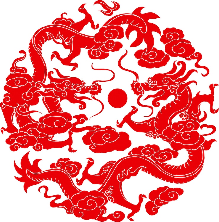 PSD feliz año nuevo chino 2024 signo del zodiaco año del dragón rojo