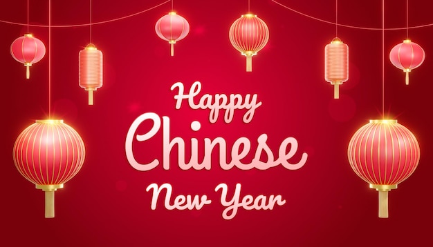 Feliz año nuevo chino 3d render decoración de linterna