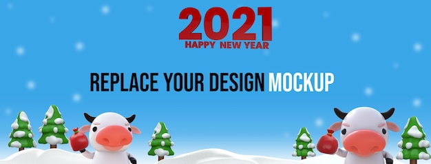 PSD feliz año nuevo diseño de maqueta de renderizado 3d