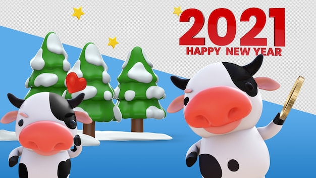 PSD feliz año nuevo diseño de maqueta de renderizado 3d