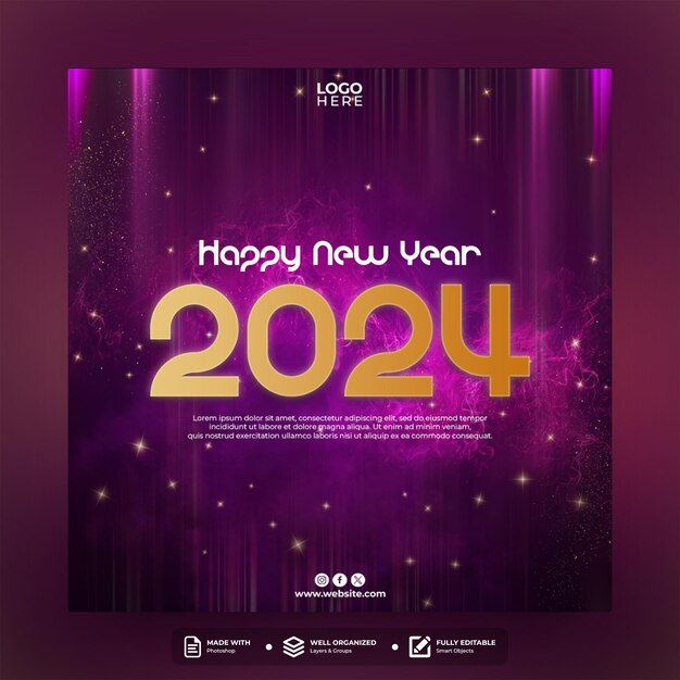 feliz año nuevo diseño de plantillas de publicaciones en redes sociales