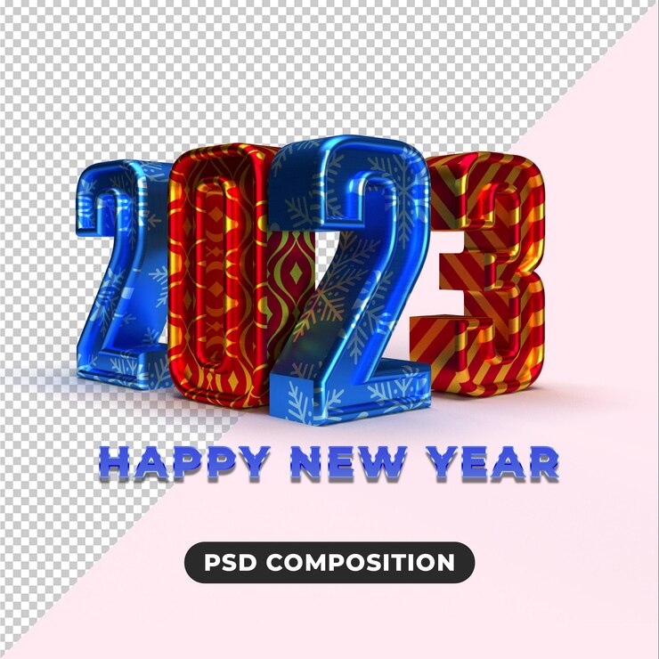 PSD feliz año nuevo efecto de texto dorado 3d 2023