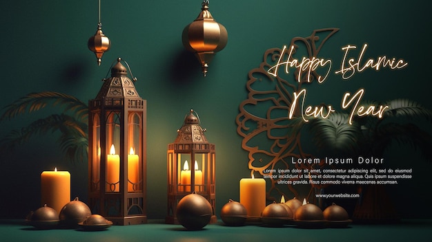 Feliz Año Nuevo Islámico Diseño Cartel Feliz Muharram Plantilla Día Ashura