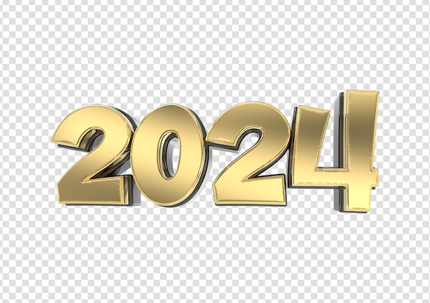 PSD feliz año nuevo número 2024 oro 3d render