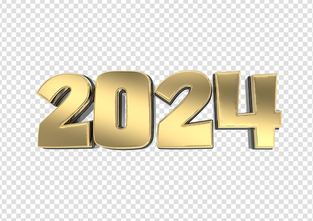 Feliz Año Nuevo Número 2024 Oro 3d Render