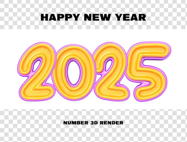 Feliz año nuevo número 2025 3D Render