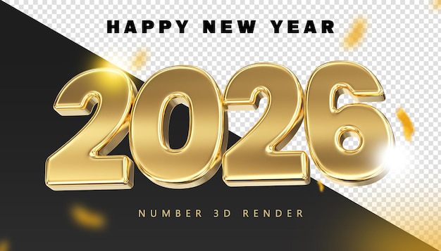 Feliz año nuevo número 2026 oro 3D