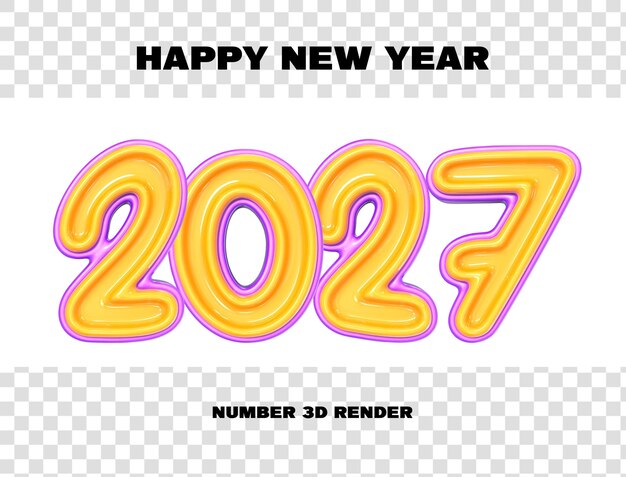 Feliz año nuevo número 2027 3D Render