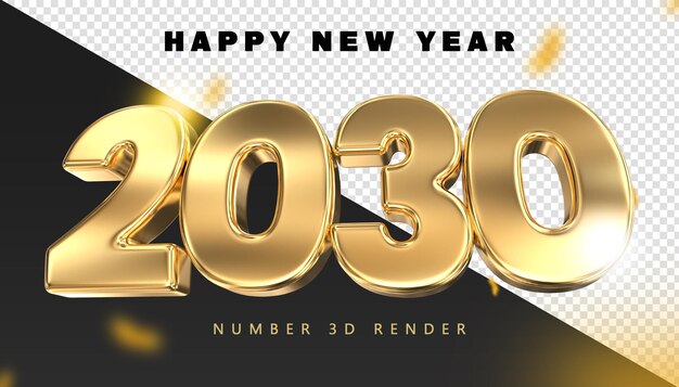 Feliz año nuevo número 2030 oro 3D