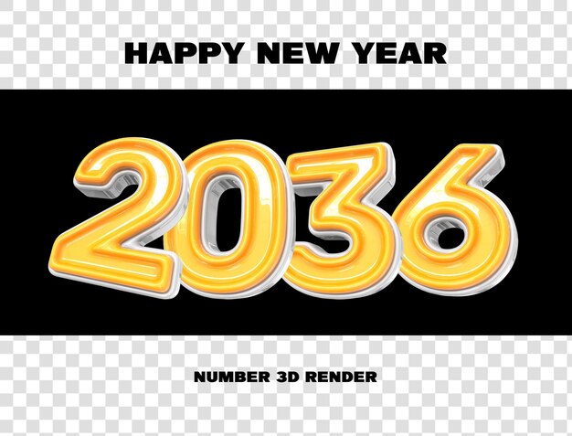 Feliz año nuevo número 2036 3D Render
