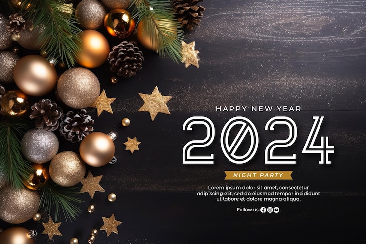 PSD feliz año nuevo plantilla de banner nuevo año publicación de medios sociales con nuevo año fondo 2024