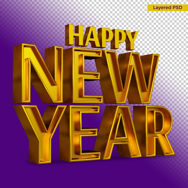 Feliz año nuevo render letra negrita aislado