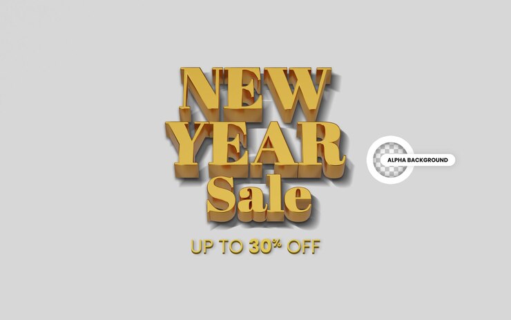 PSD feliz año nuevo venta 3d renderizado aislado transparente banner de redes sociales