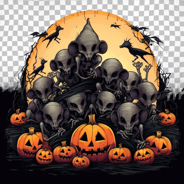 PSD feliz bandeira de halloween com ratos pretos, mas e crânio vector fundo isolado em b transparente