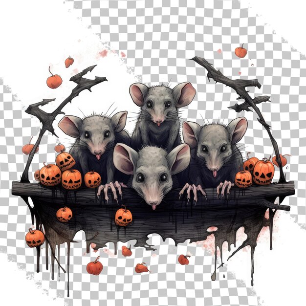 PSD feliz bandeira de halloween com ratos pretos, mas e crânio vector fundo isolado em b transparente