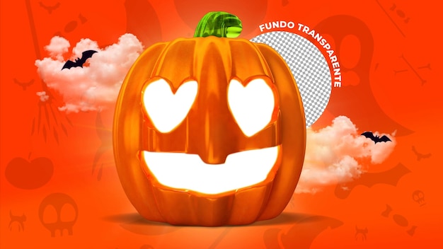 feliz calabaza de halloween con ojos de corazón 3d para composición