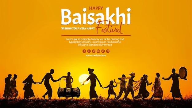 PSD feliz campo de trigo de baisakhi para el diseño de carteles del festival de la cosecha punjabi