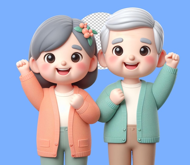 PSD feliz casal de idosos personagem 3d psd