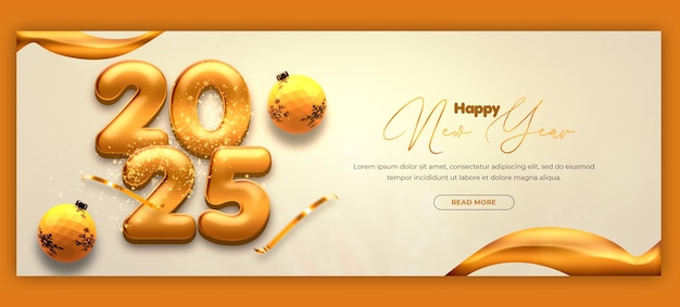 Feliz celebración del año nuevo 2025 diseño de portada de Facebook o plantilla de banner
