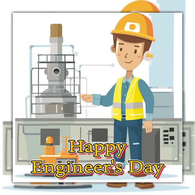 PSD feliz celebración del día de los ingenieros ingeniero con trabajador y herramientas para la publicación en las redes sociales