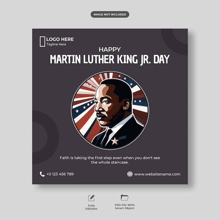 PSD feliz celebración del día de martin luther king jr. diseño de publicaciones en las redes sociales o plantilla de banner