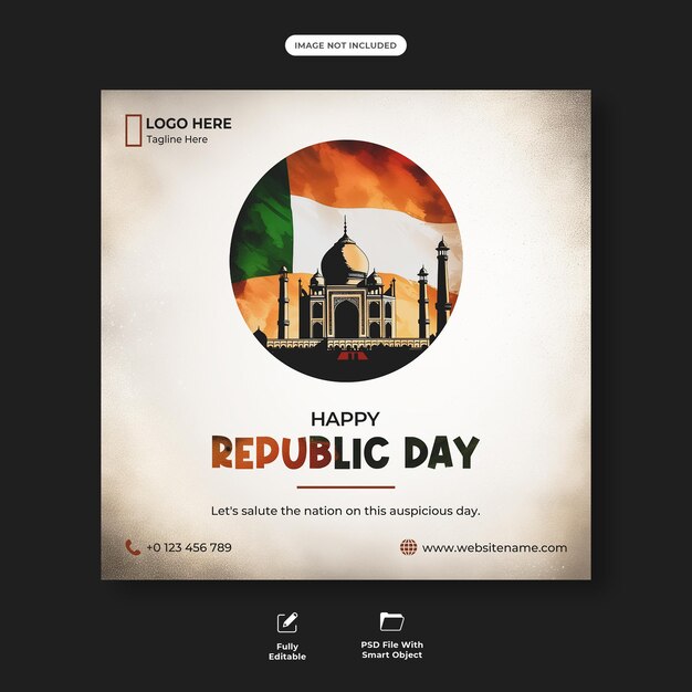 Feliz celebración del día de la república de la india diseño de publicaciones en las redes sociales o plantilla de banner