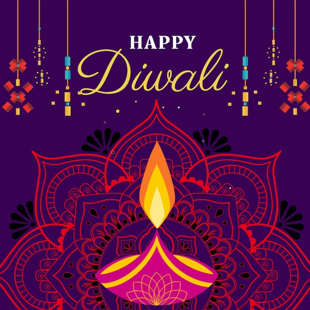 Feliz celebración del festival Diwali hermosa tarjeta de felicitación elegante diseño vectorial