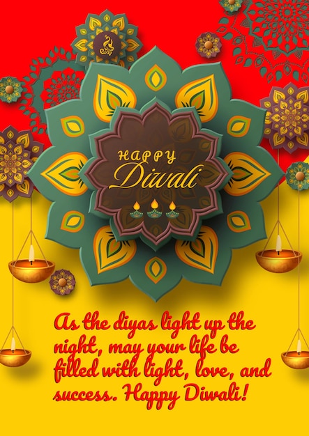 Feliz celebración del festival Diwali hermosa tarjeta de felicitación elegante diseño vectorial