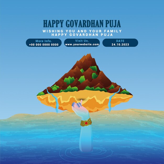 Feliz celebración de govardhan puja plantilla de banner