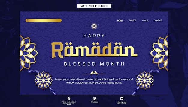 Feliz celebración islámica del Ramadán Diseño de plantilla de volante de fondo azul
