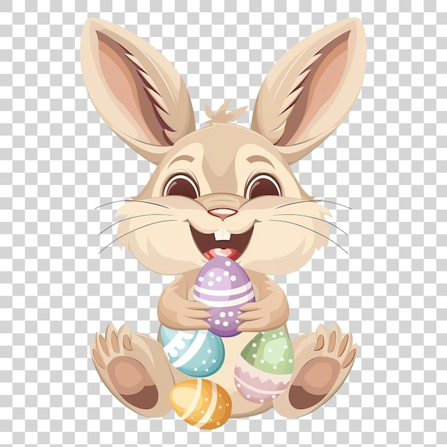 PSD feliz conejo de pascua con huevos al estilo de dibujos animados aislados en fondo transparente png