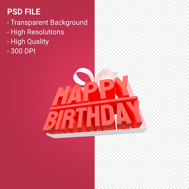 Feliz cumpleaños con arco y cinta de diseño 3d aislado
