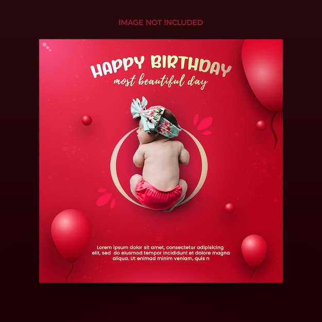 Feliz cumpleaños babby romentic banner con globos rosados y rojos premium psd