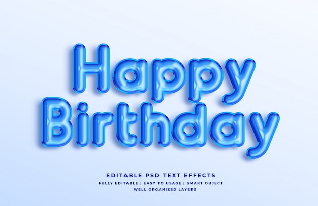 Feliz cumpleaños efecto de estilo de texto 3d azul