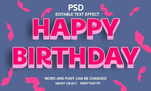 PSD feliz cumpleaños efecto de texto editable en 3d con fondo