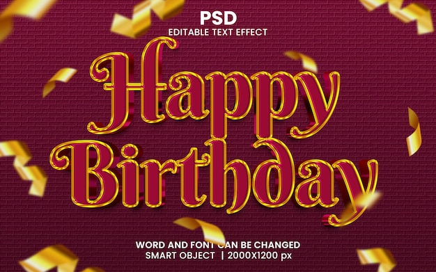 Feliz cumpleaños efecto de texto editable 3d psd premium con fondo