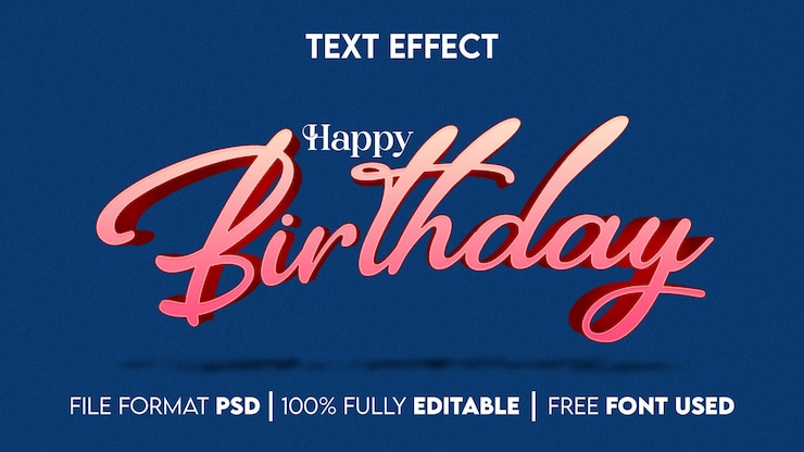 PSD feliz cumpleaños efecto de texto editable con fondo azul