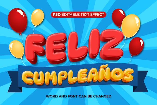 feliz cumpleaños Efeito de texto Psd 3D