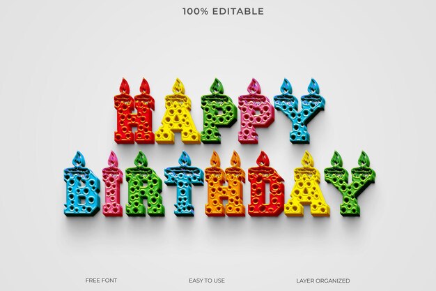 Feliz cumpleaños estilo de efecto de texto 3D