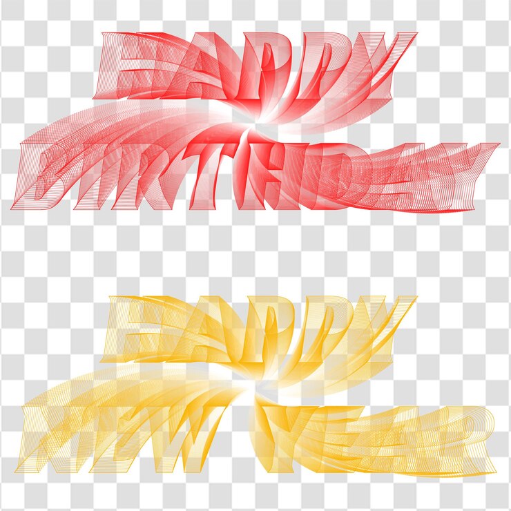 Feliz cumpleaños y Feliz Año Nuevo con línea de gradiente abstracta aislada en un fondo transparente