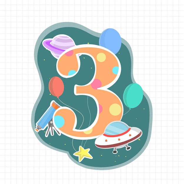 Feliz cumpleaños número tres con OVNI Saturno y Telescopio