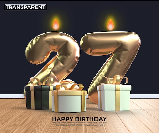 feliz cumpleaños oro número 27 aniversario diseño plantilla eps editar fácil editar