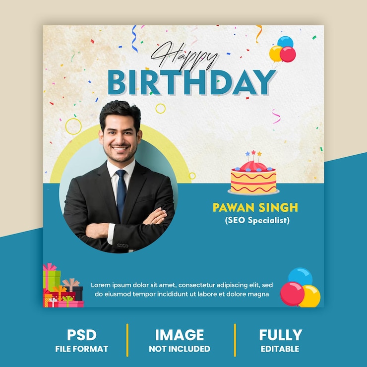 PSD feliz cumpleaños en las redes sociales e instagram