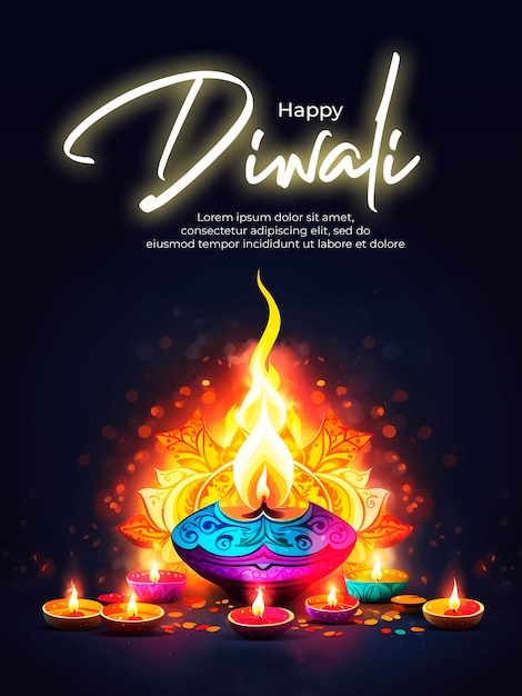 PSD feliz design de fundo do festival decorativo religioso de diwali com diyas