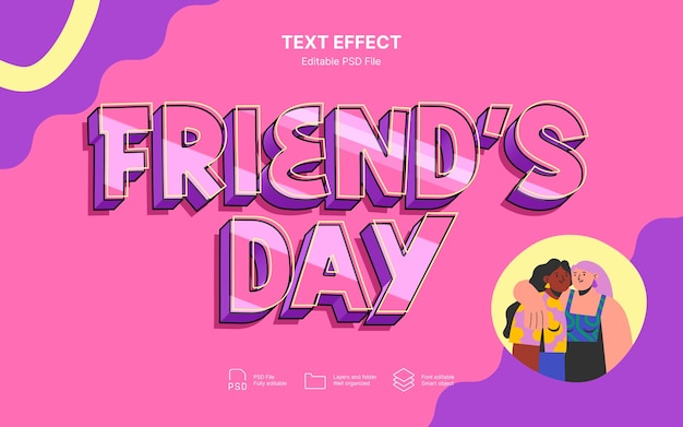 PSD feliz día de la amistad efecto de texto