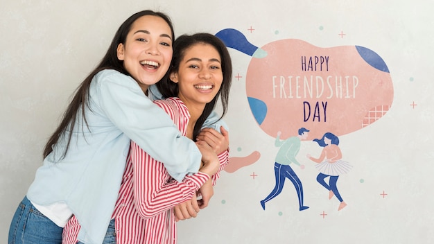 Feliz Dia da Amizade. mulheres jovens, melhores amigas, celebrando o dia da amizade