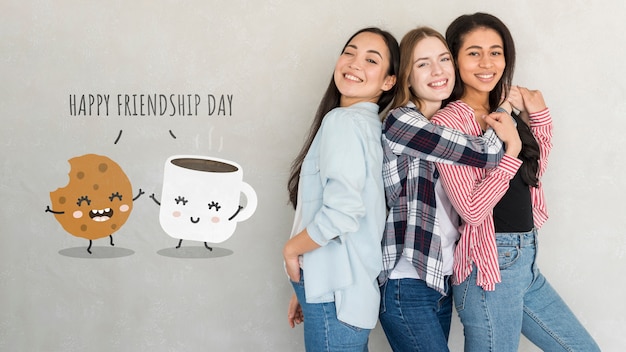 Feliz Dia da Amizade. mulheres jovens, melhores amigas, celebrando o dia da amizade