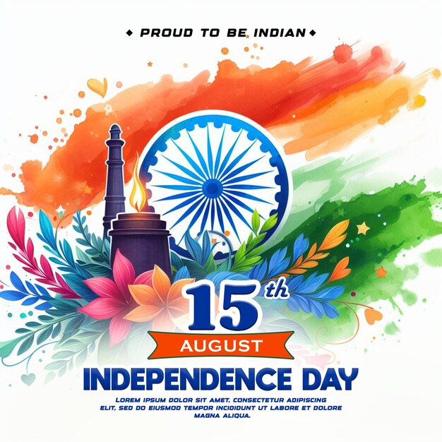 Feliz dia da independência da índia 15 de agosto e celebrando a india independence day postagem da mídia