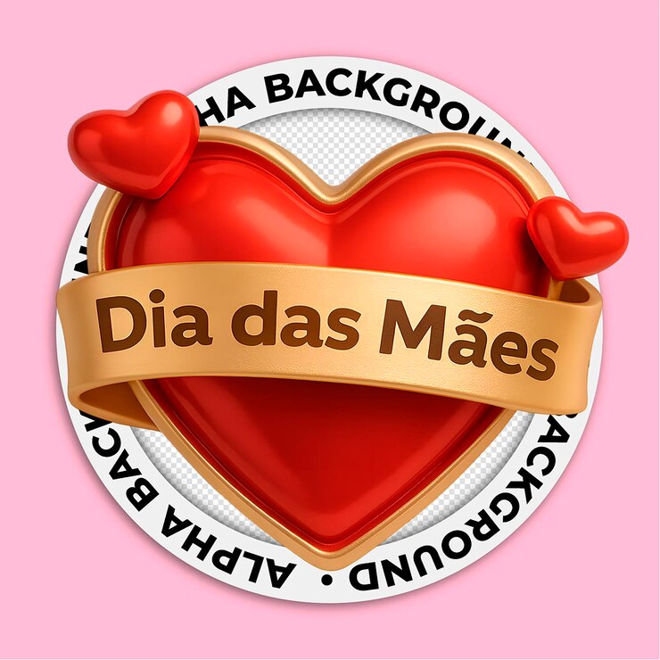 PSD feliz dia da mãe com coração vermelho e fita