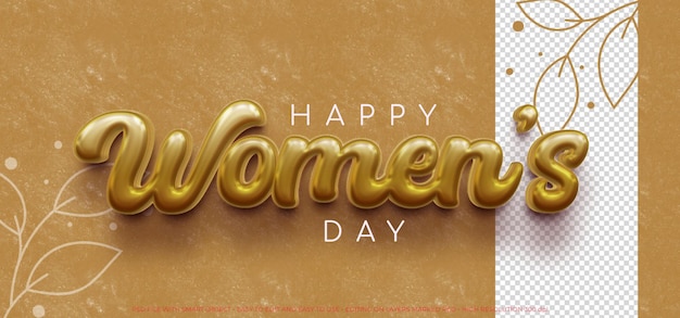 Feliz dia da mulher banner com efeito de estilo de texto 3d